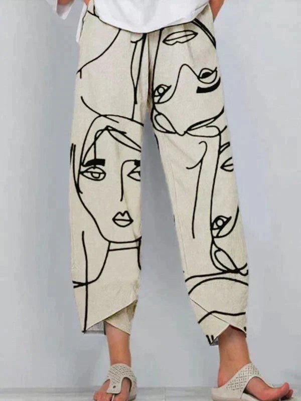 Women's Wide-Leg Cropped Trousers - Beige