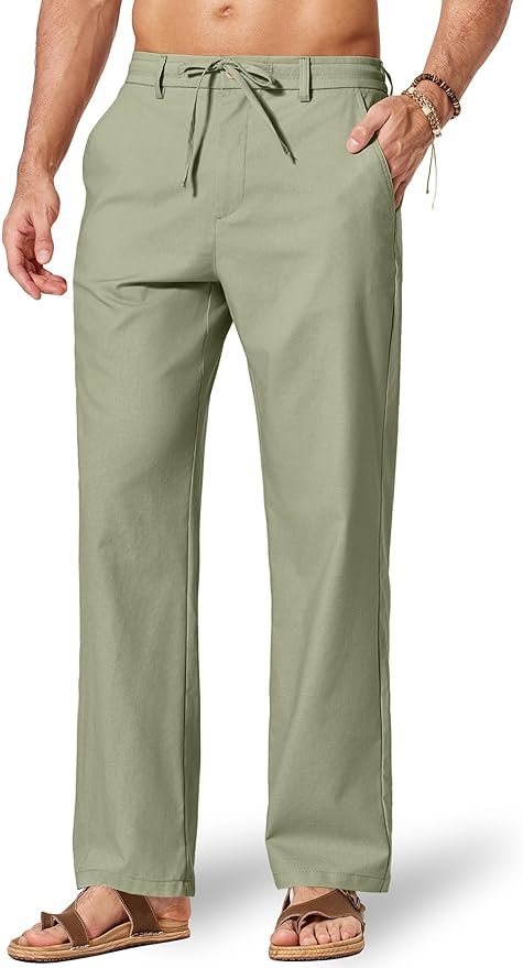 Men's Linen-Blend Beach Trousers - Artichoke Green