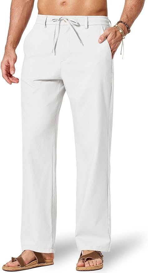 Men's Linen-Blend Beach Trousers - White