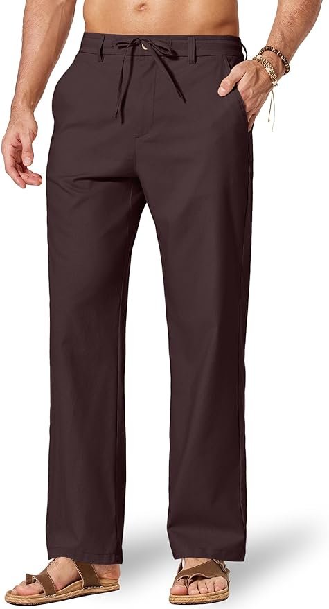 Men's Linen-Blend Beach Trousers - Coffee