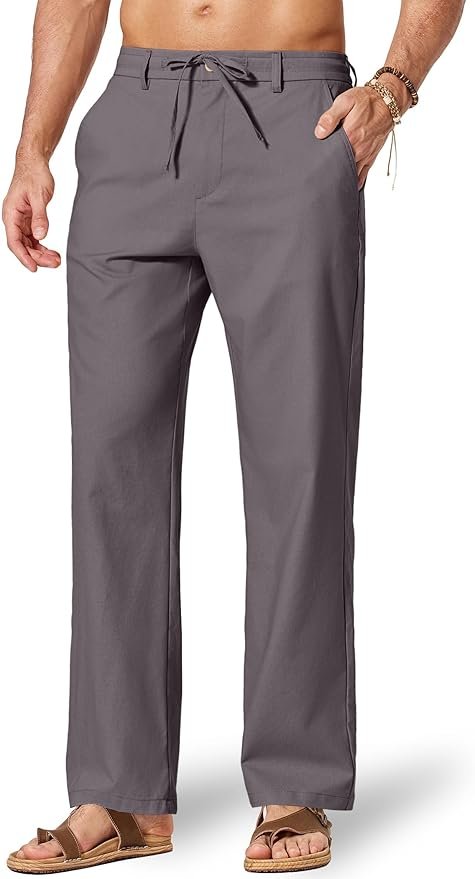 Men's Linen-Blend Beach Trousers - Dark Gray
