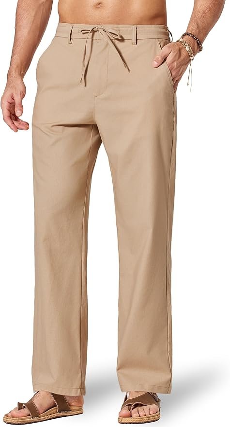 Men's Linen-Blend Beach Trousers - Khaki