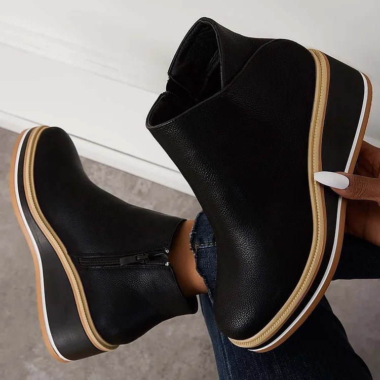 Women's Wedge Ankle Boots - Black