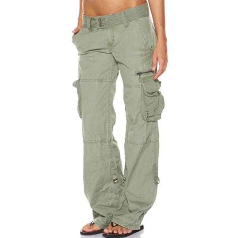 Women's Straight Cargo Trousers - Green