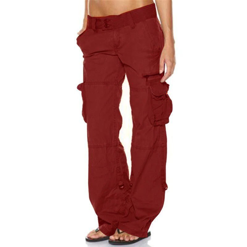 Women's Straight Cargo Trousers - Red