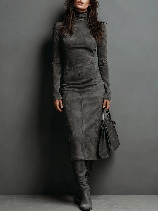 Women's Suede Bodycon Midi Dress - Dark Grey