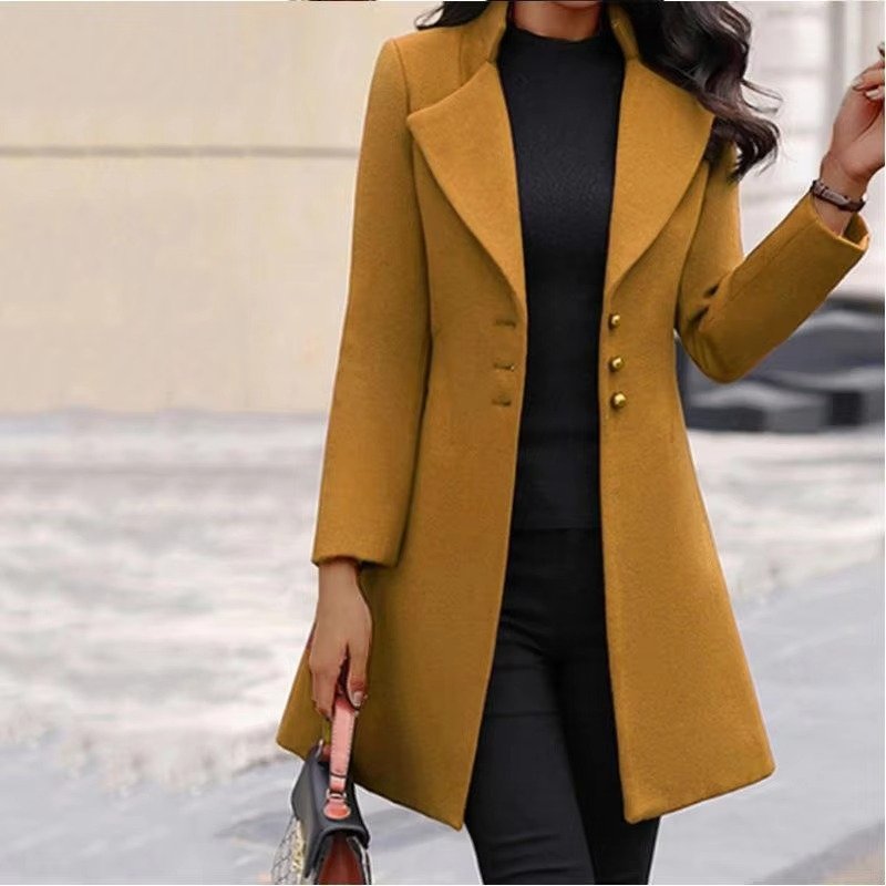 Women's Slim Wool Coat - Yellow