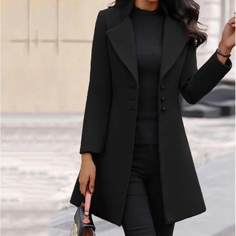 Women's Slim Wool Coat - Black