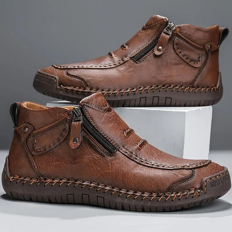 Men's Leather Ankle Boots - Brown