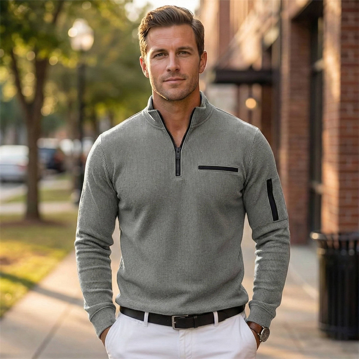 Men's Quarter-Zip Jumper Jumper - Gray
