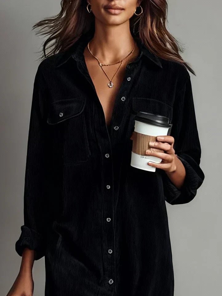 Women's Long Sleeve Oversized Corduroy Midi Dress