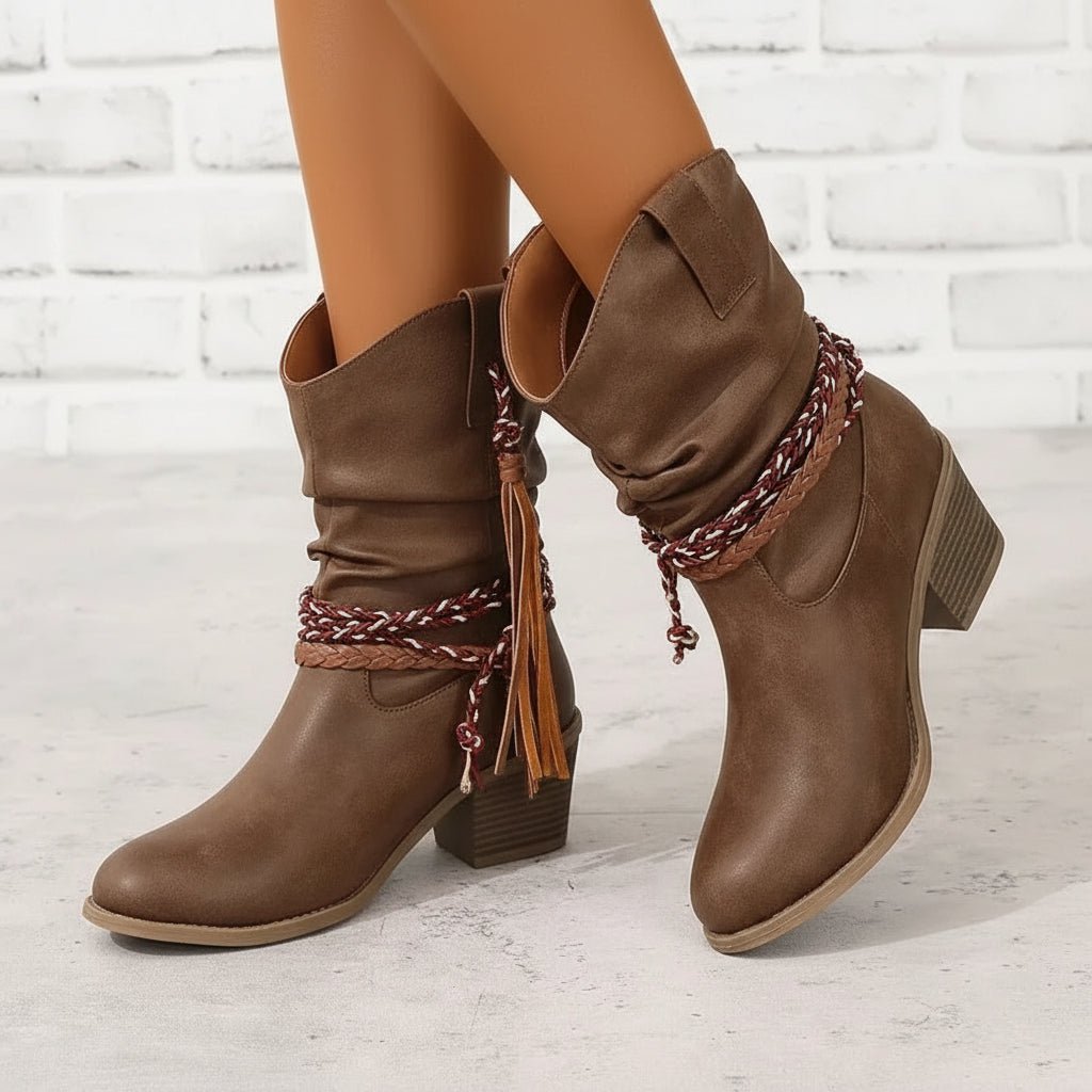 Women's Mid-Calf Ankle Boots - Dark Brown A
