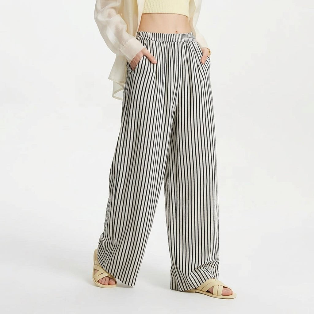 Women's Striped Wide-Leg Trousers - Striped