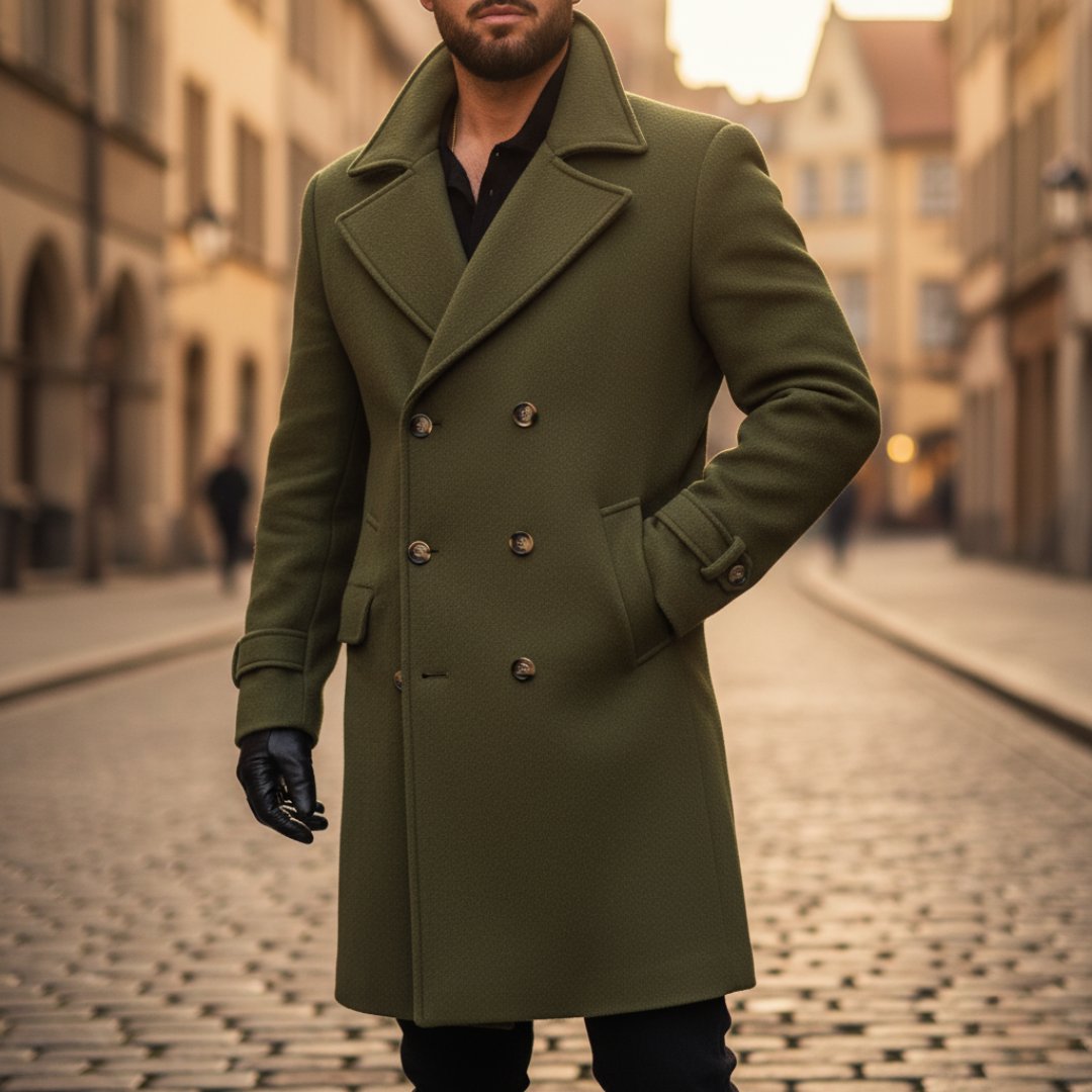 Men's Wool Double-Breasted Overcoat - Green