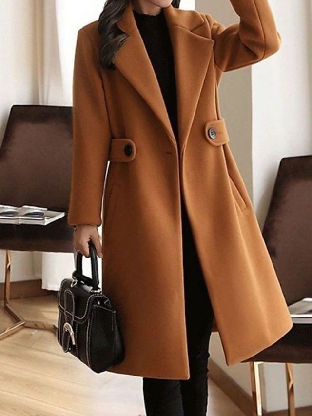 Women's Midi Wool Coat - Brown