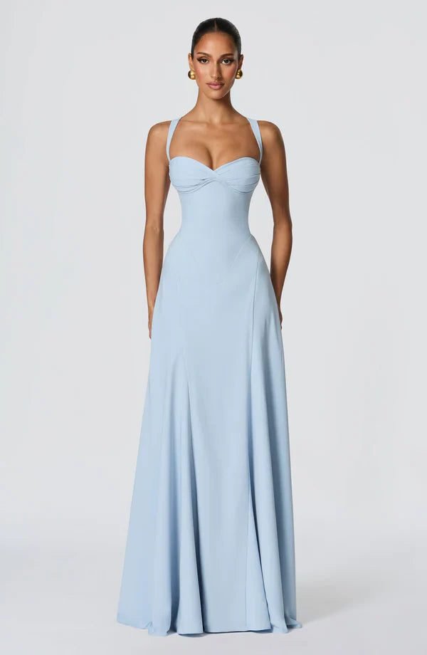 Women's Crepe Corset A-Line Party Gown - Blue White