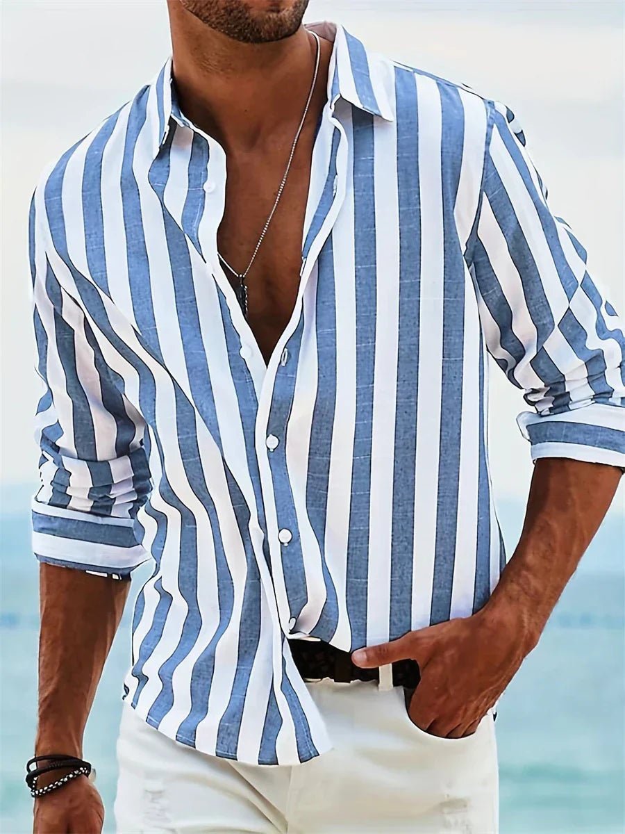 Men's Long Sleeve Striped Shirt - Blue