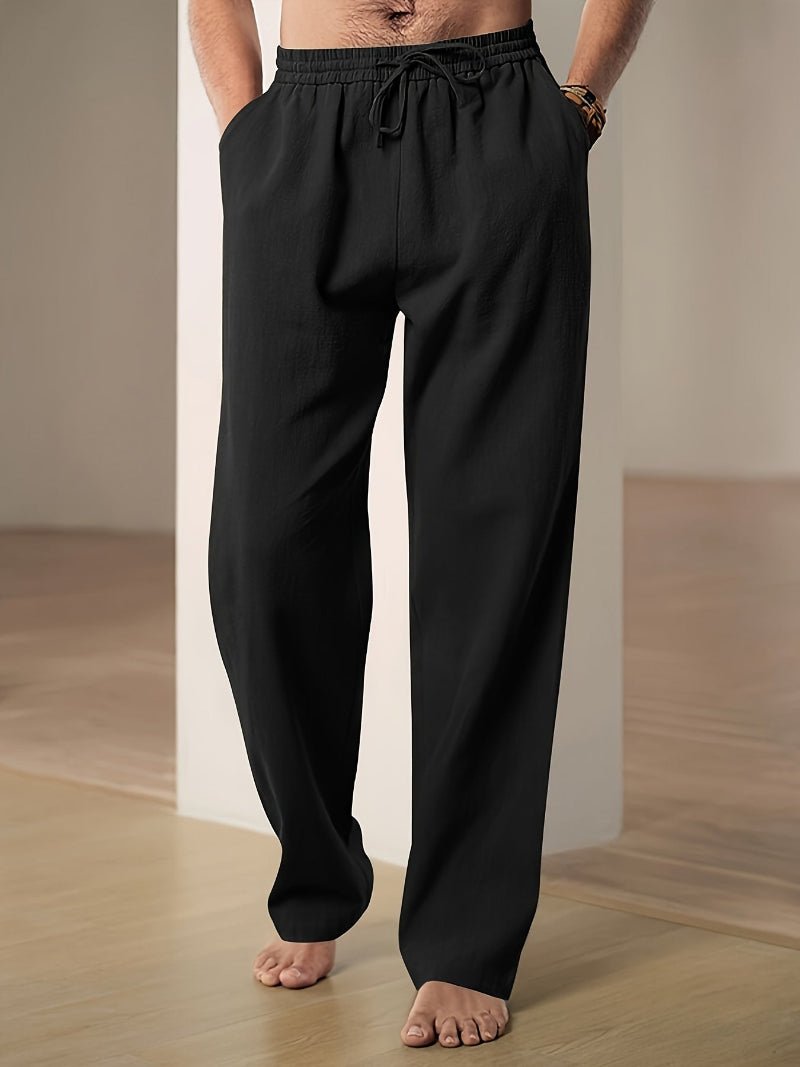 Men's Straight Leg Drawstring Trousers - Black