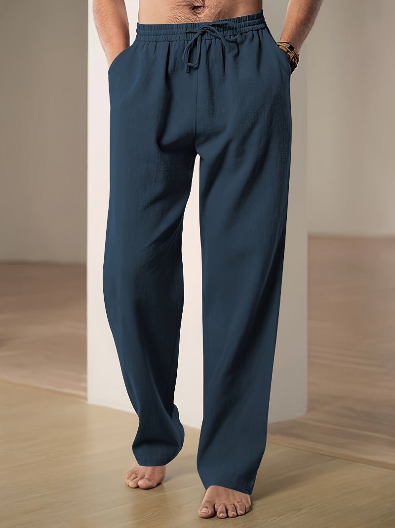 Men's Straight Leg Drawstring Trousers - Navy Blue