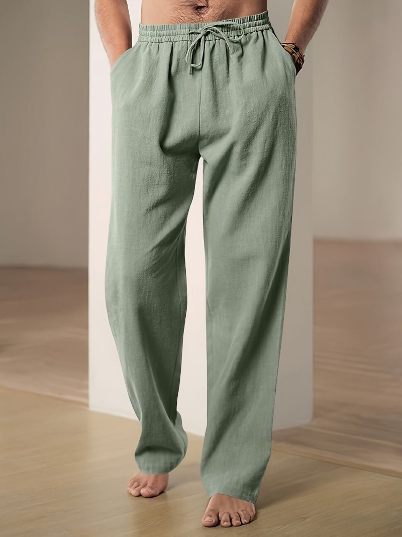 Men's Straight Leg Drawstring Trousers - Green