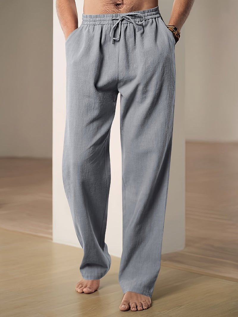 Men's Straight Leg Drawstring Trousers - Grey