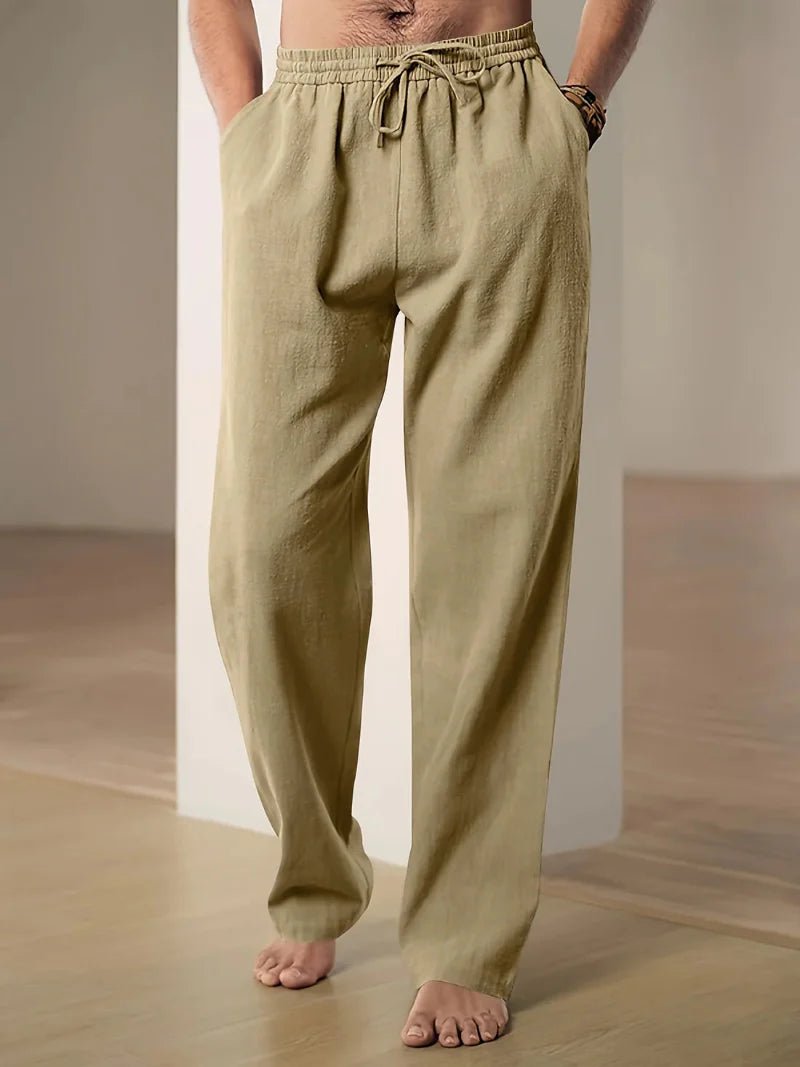 Men's Straight Leg Drawstring Trousers - Khaki
