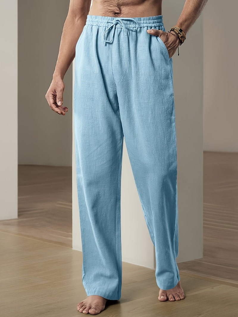 Men's Straight Leg Drawstring Trousers - Sky Blue