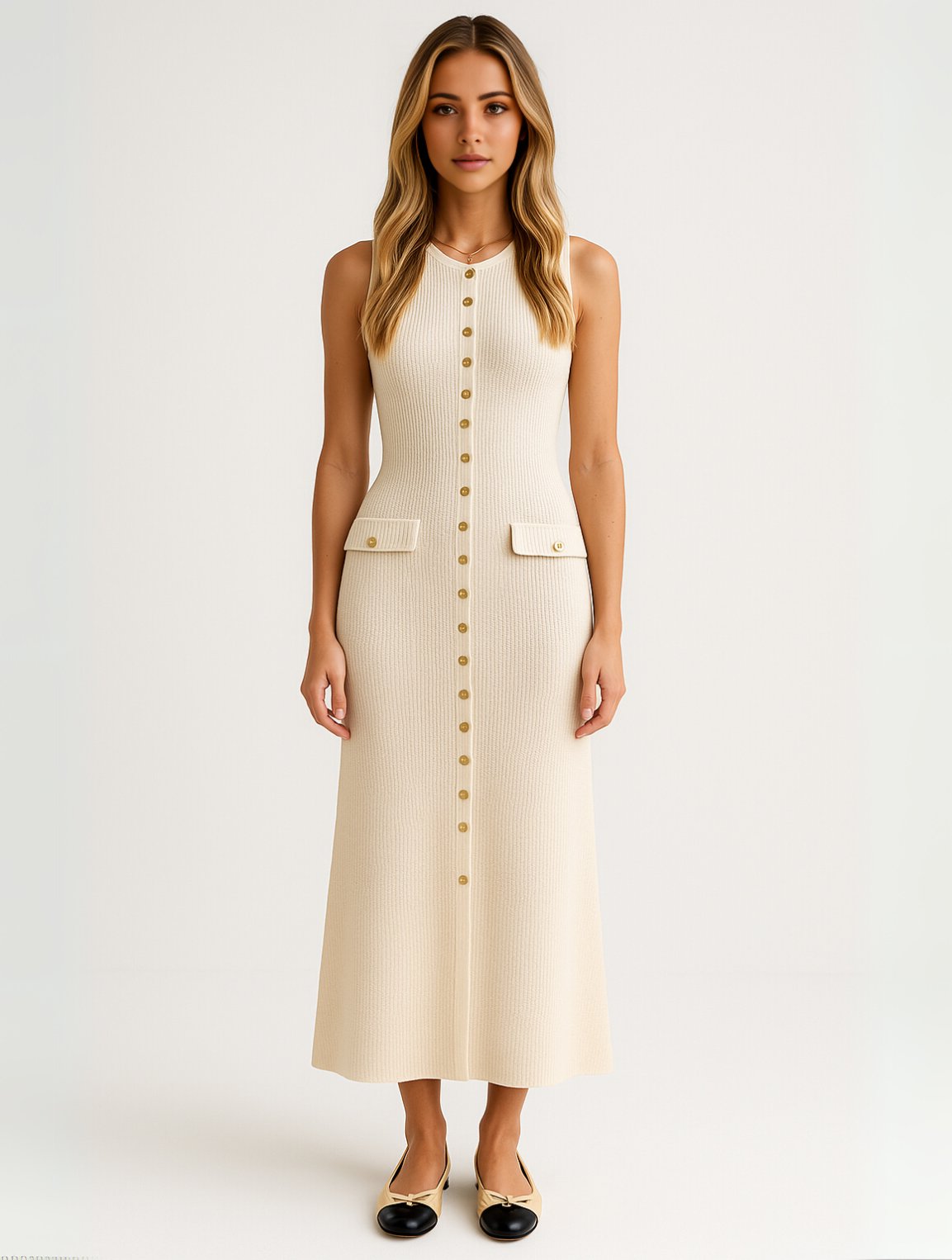 Women's Knit Midi Dress - Ivory