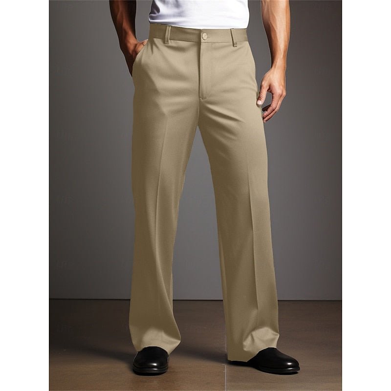 Men's Straight Leg Wool Dress Trousers - Beige