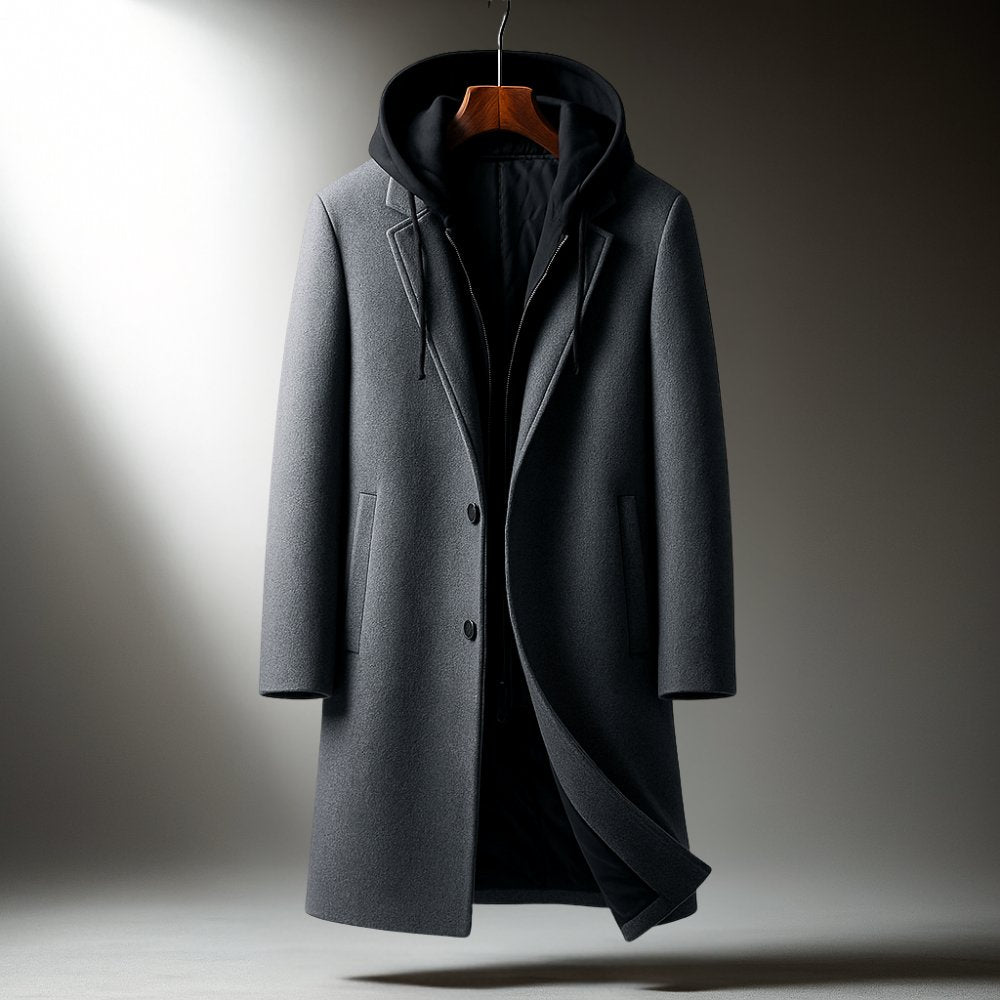 Men's Wool Blend Hooded Overcoat - Gray