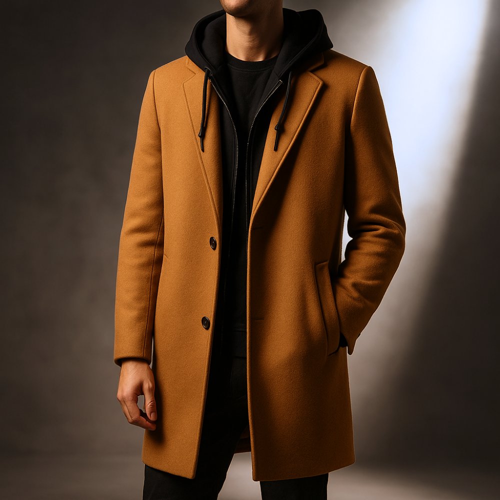 Men's Wool Blend Hooded Overcoat