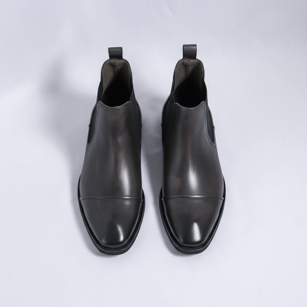 Men's Cap-Toe Leather Chelsea Boots - Black