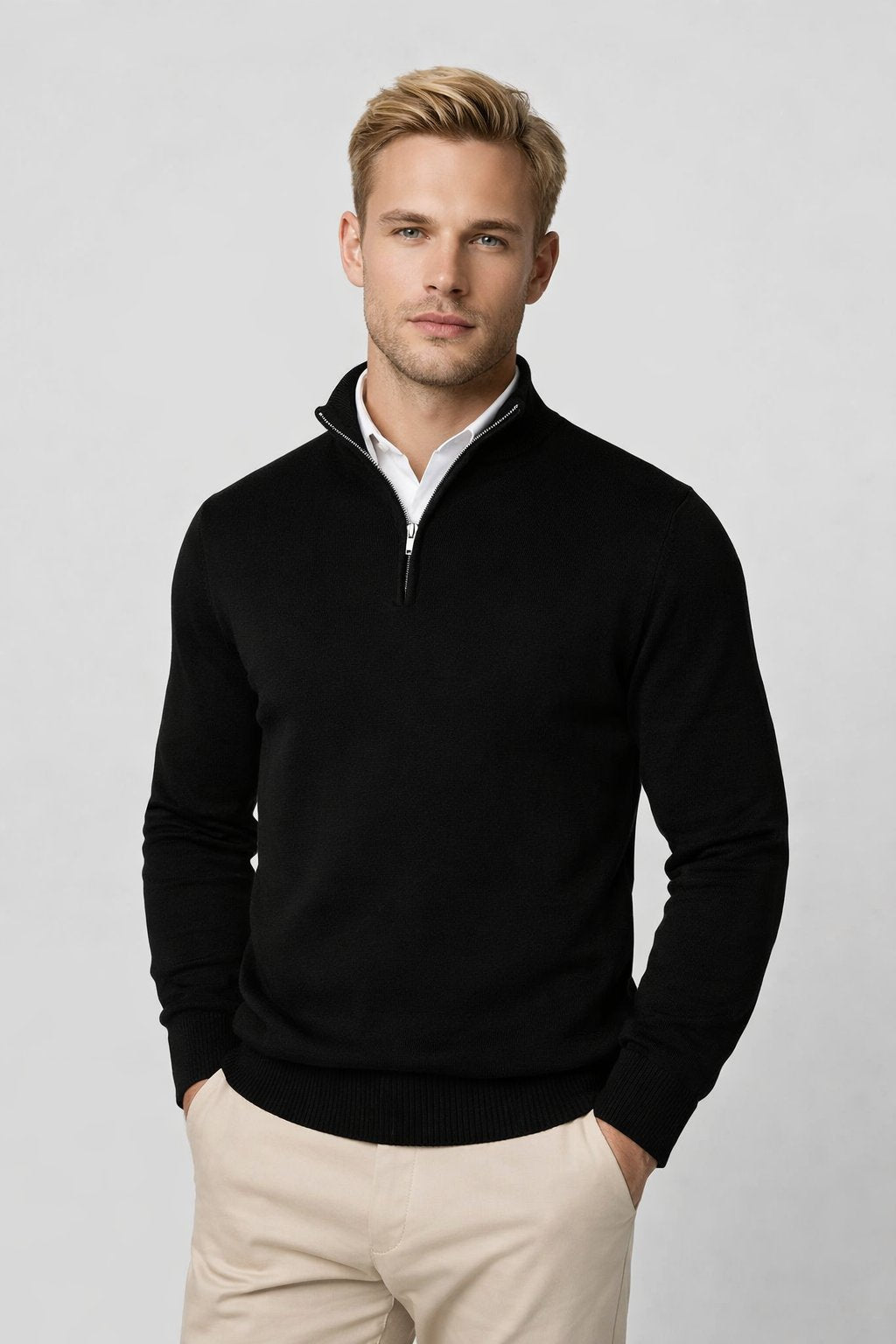 Men's Slim Quarter-Zip Jumper - Black