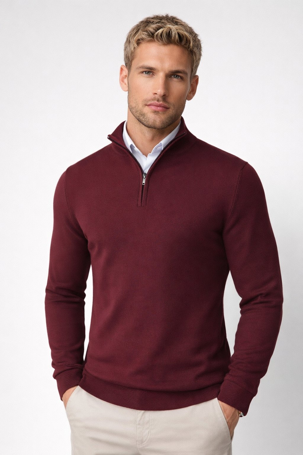 Men's Slim Quarter-Zip Jumper - Red