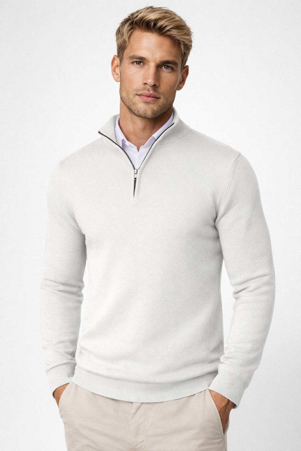 Men's Slim Quarter-Zip Jumper - White
