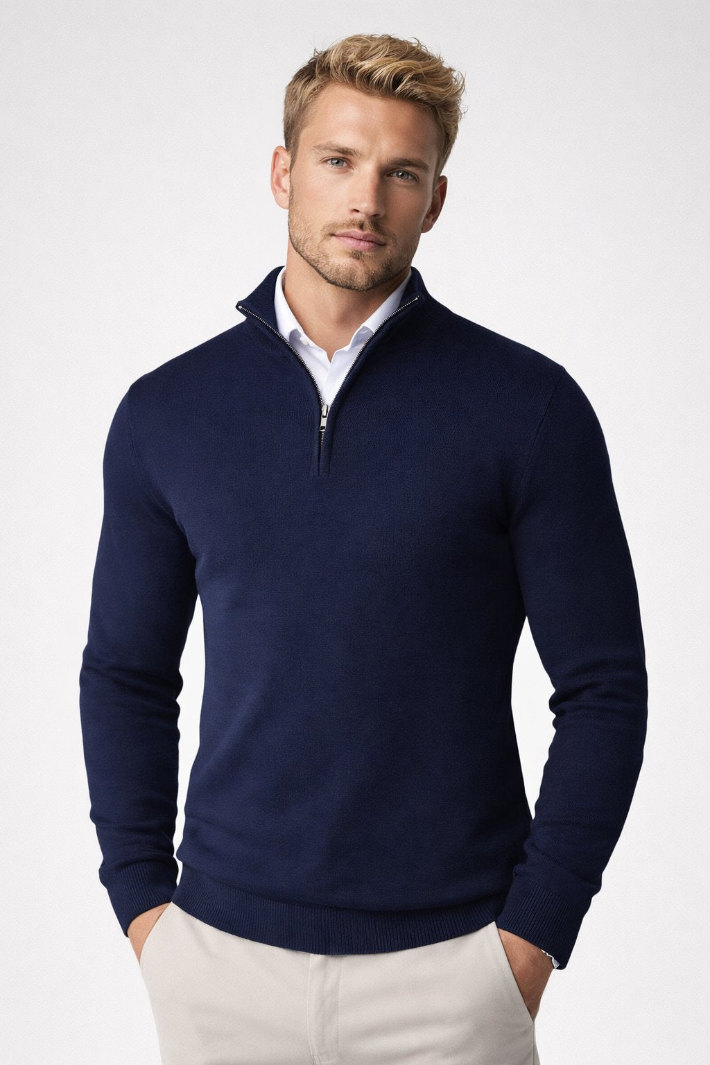 Men's Slim Quarter-Zip Jumper - Blue