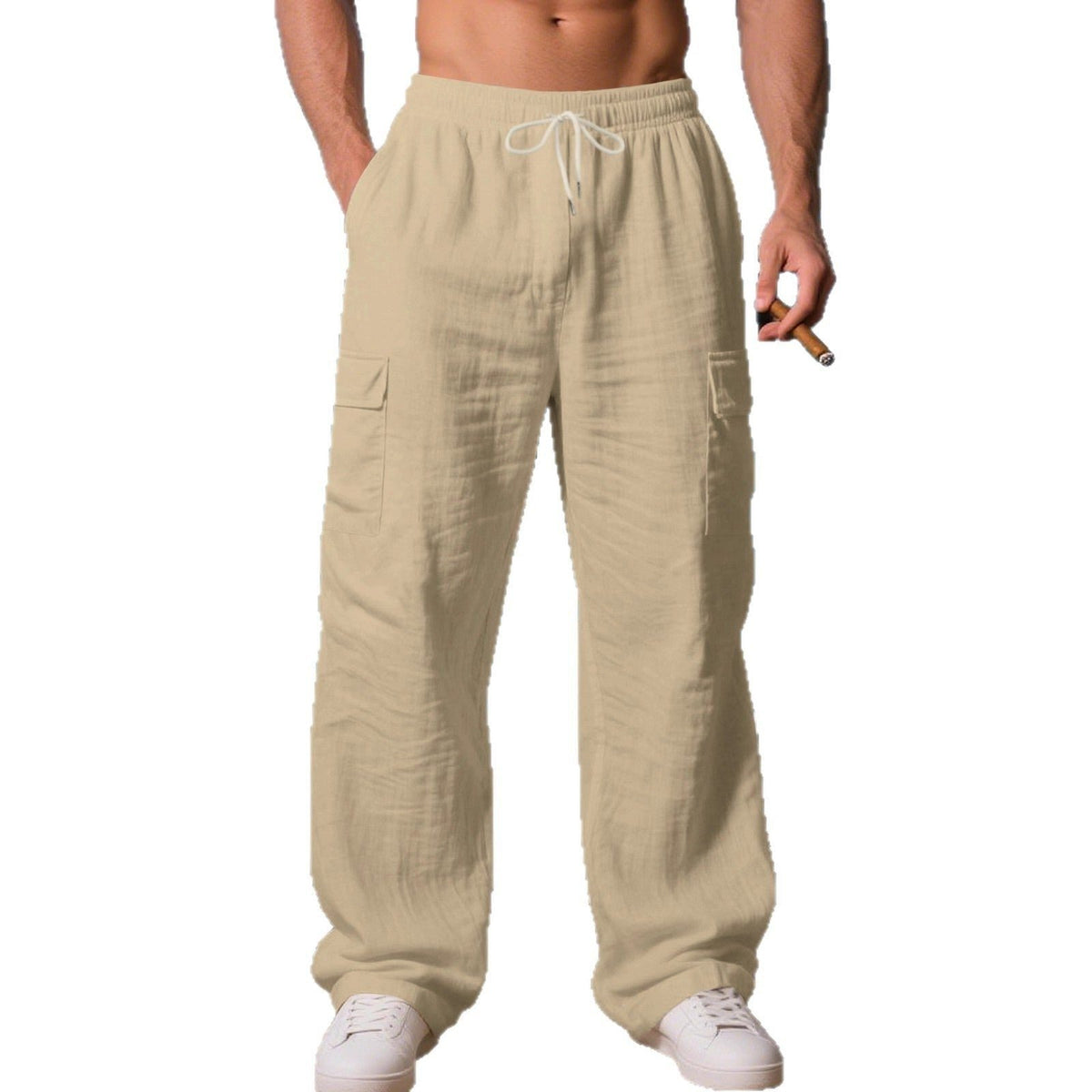 Men's Wide-Leg Linen Cargo Trousers