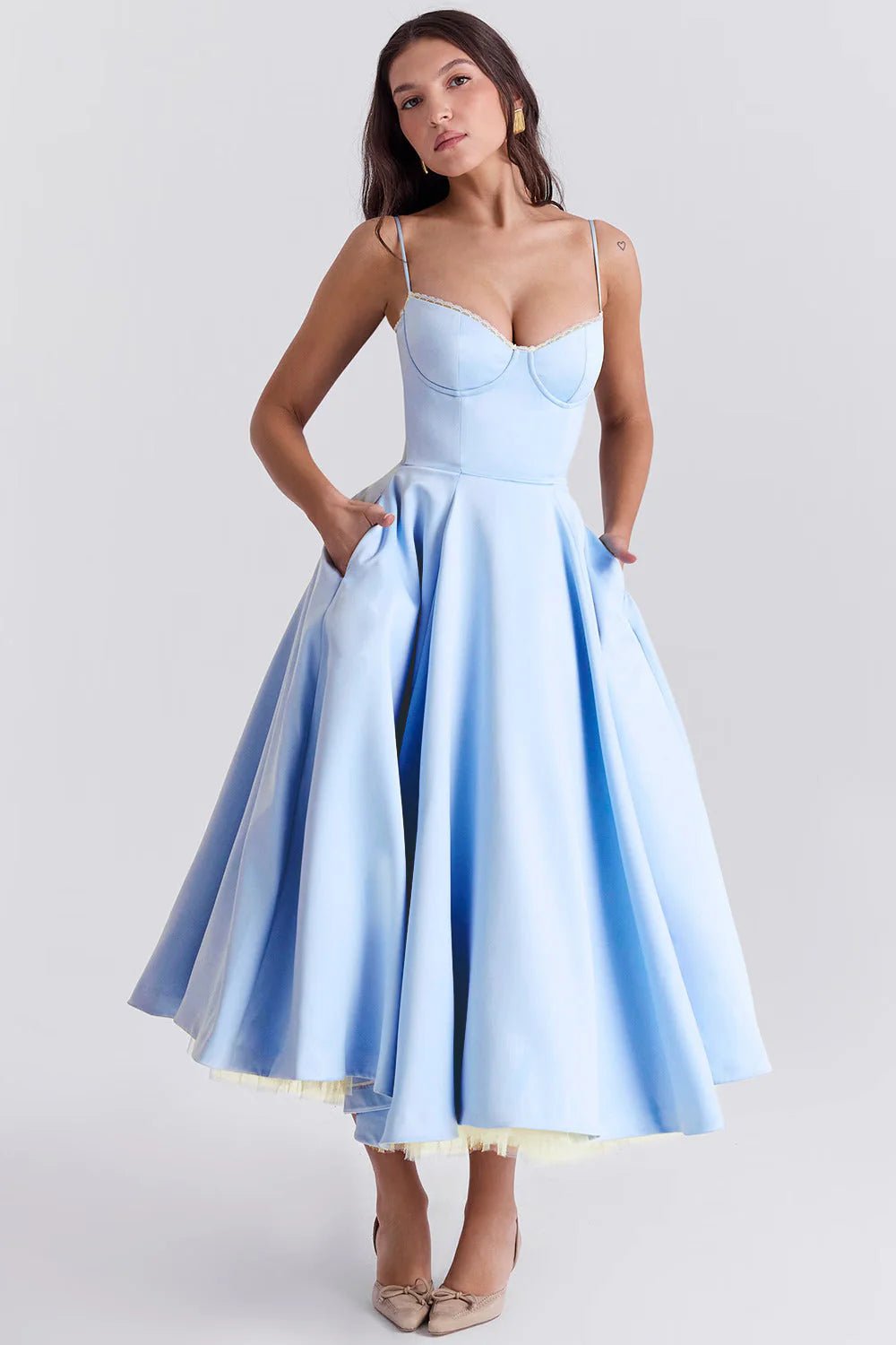 Women's Cocktail Satin Midi Dress - Blue