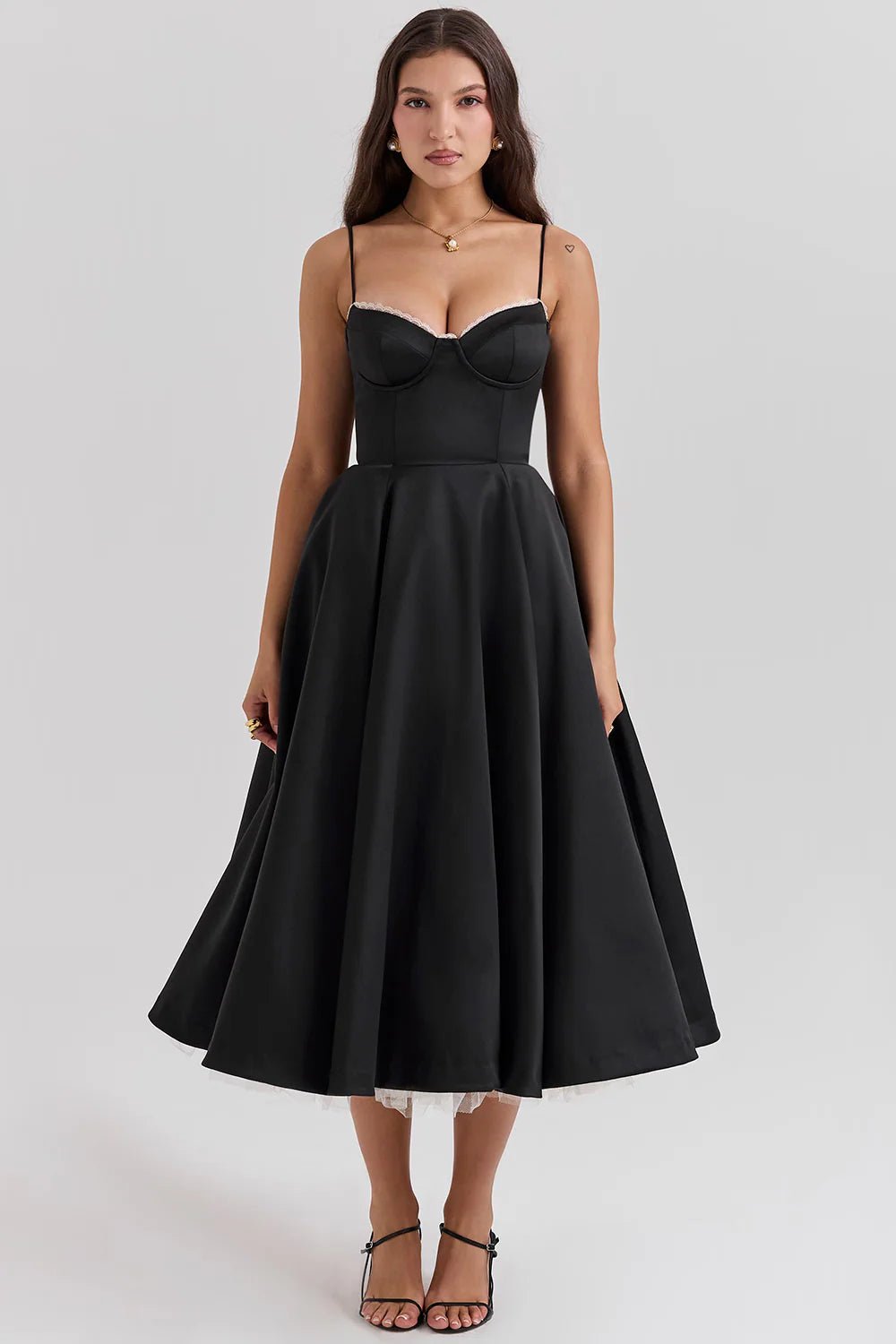 Women's Cocktail Satin Midi Dress - Black
