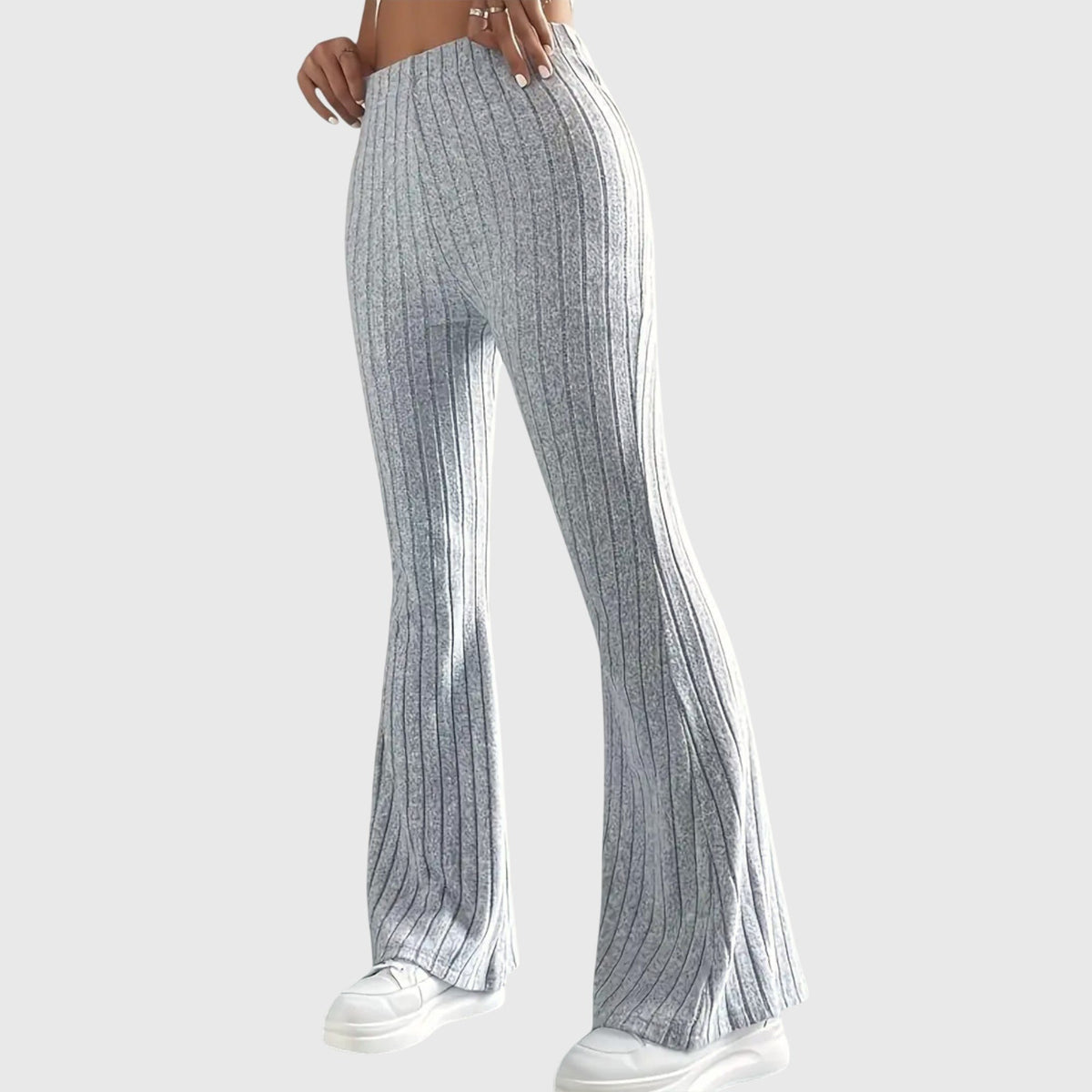Women's Ribbed Knit Flared Trousers - Gray