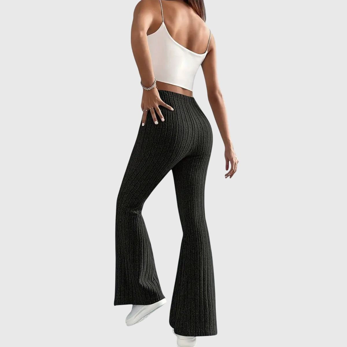 Women's Ribbed Knit Flared Trousers