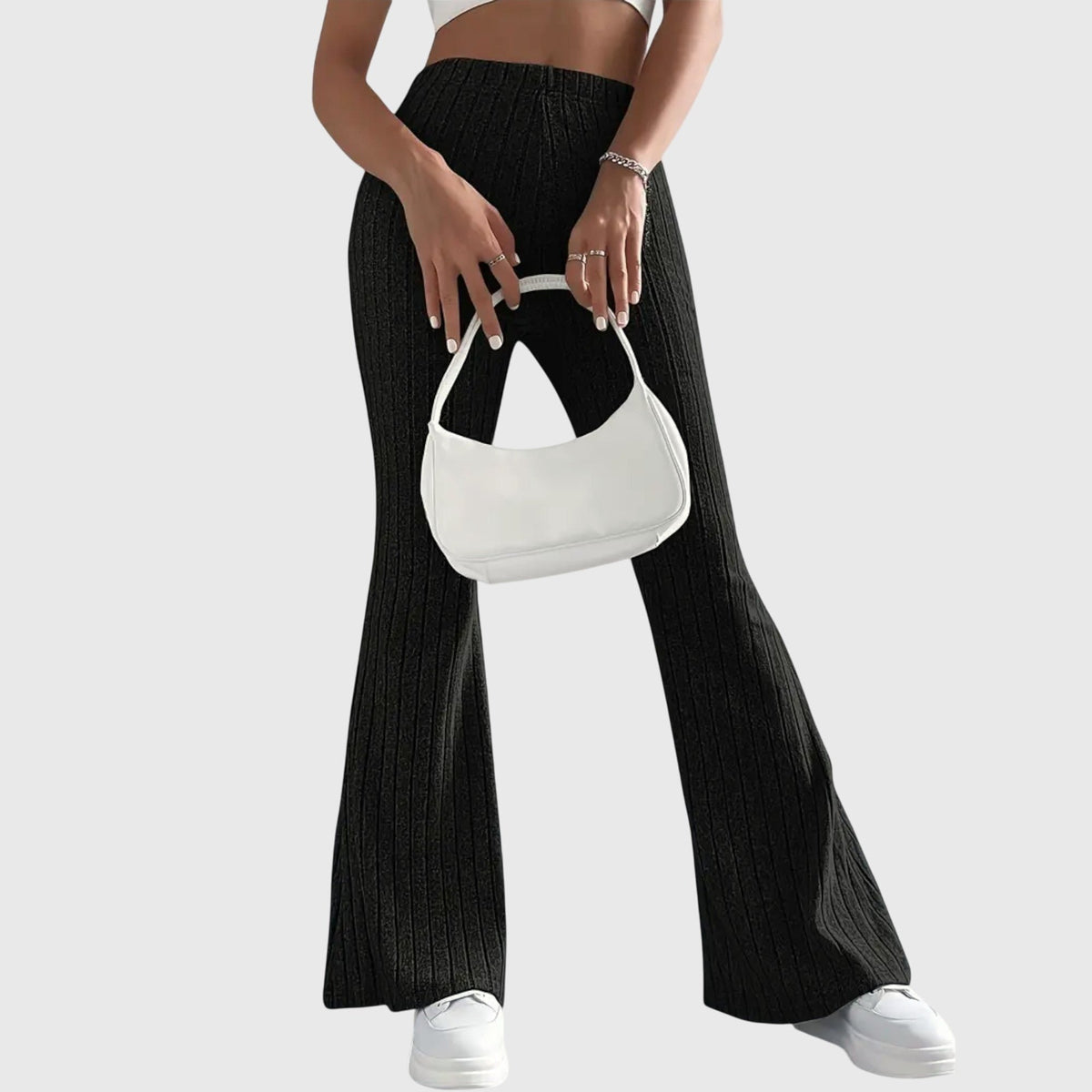 Women's Ribbed Knit Flared Trousers
