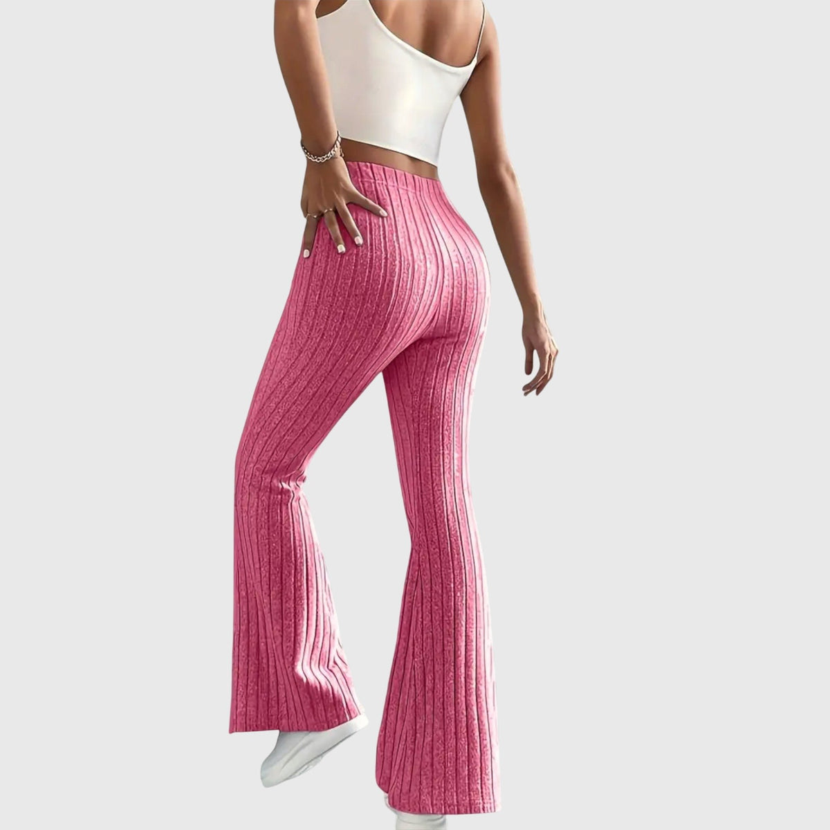 Women's Ribbed Knit Flared Trousers