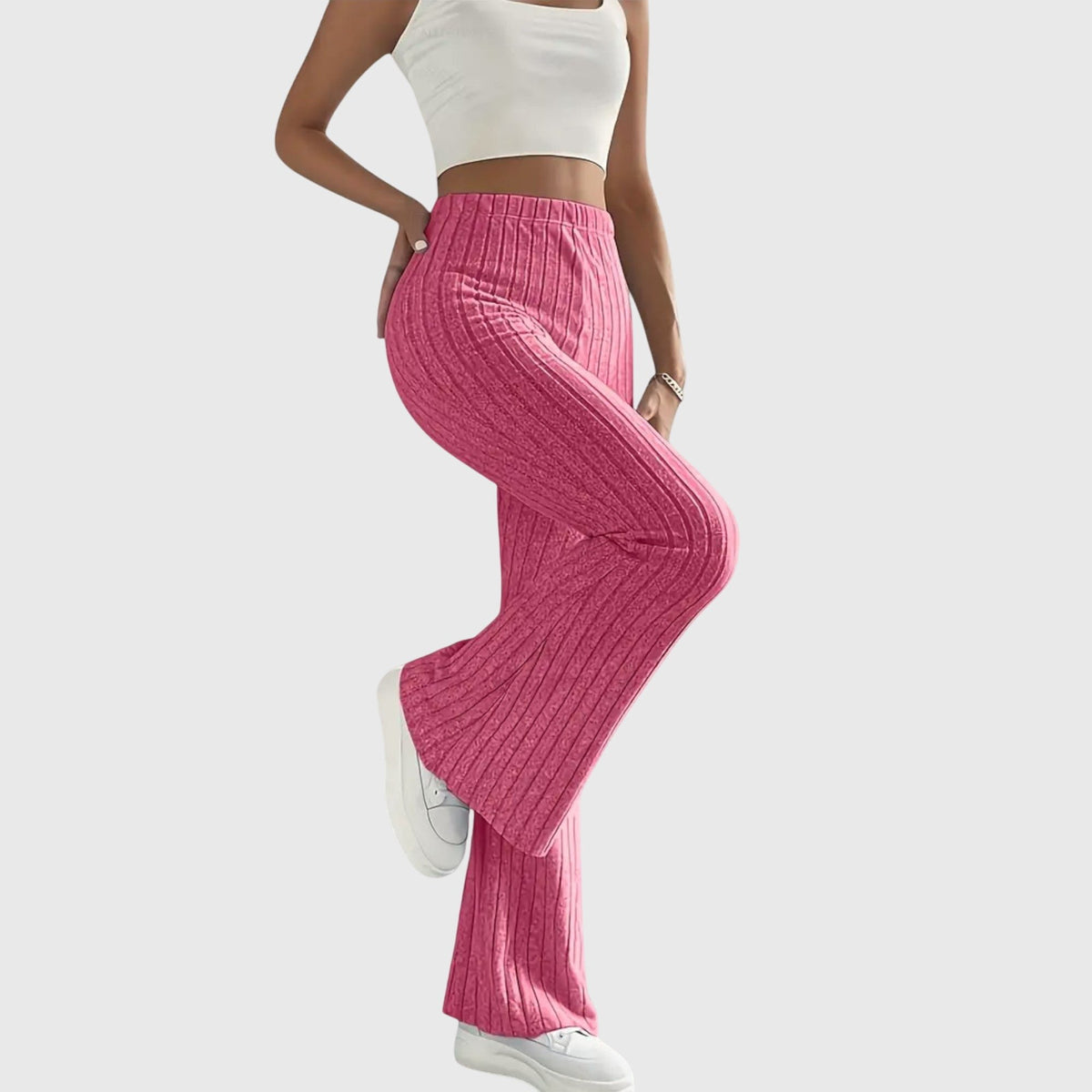 Women's Ribbed Knit Flared Trousers
