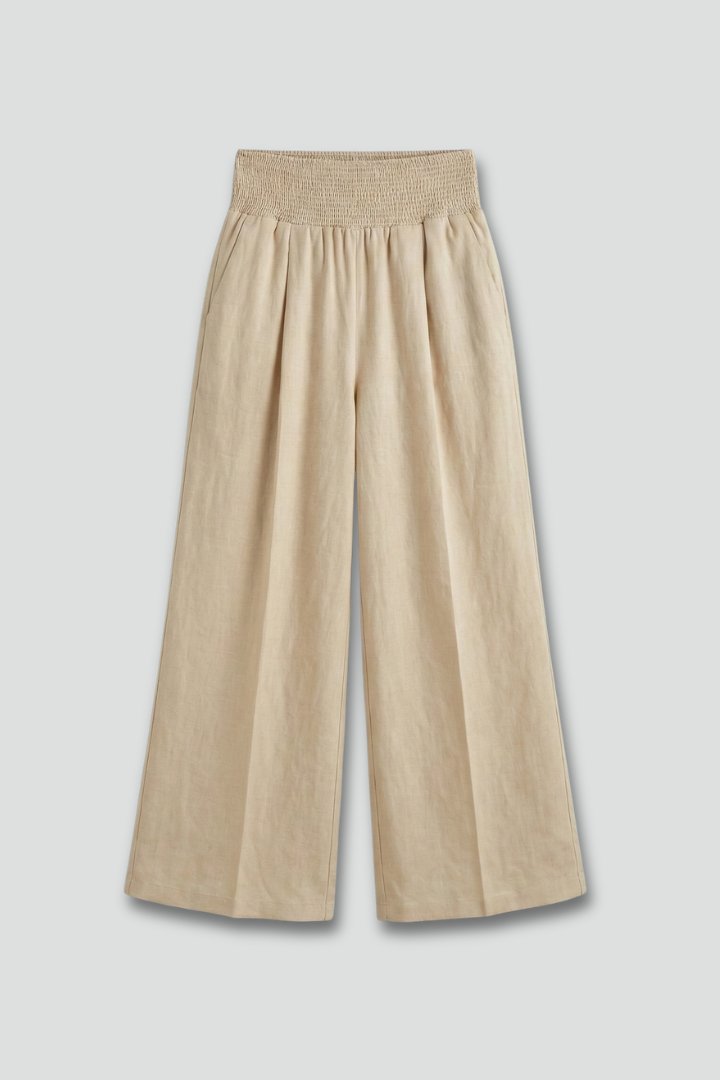 Women's High-Waisted Linen Wide-Leg Trousers
