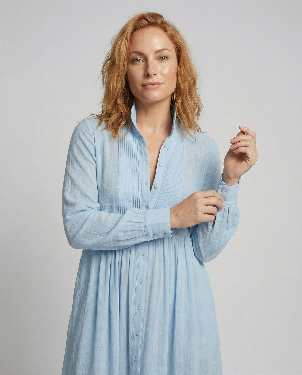 Women's Long Sleeve Button-Front Maxi Shirt Dress