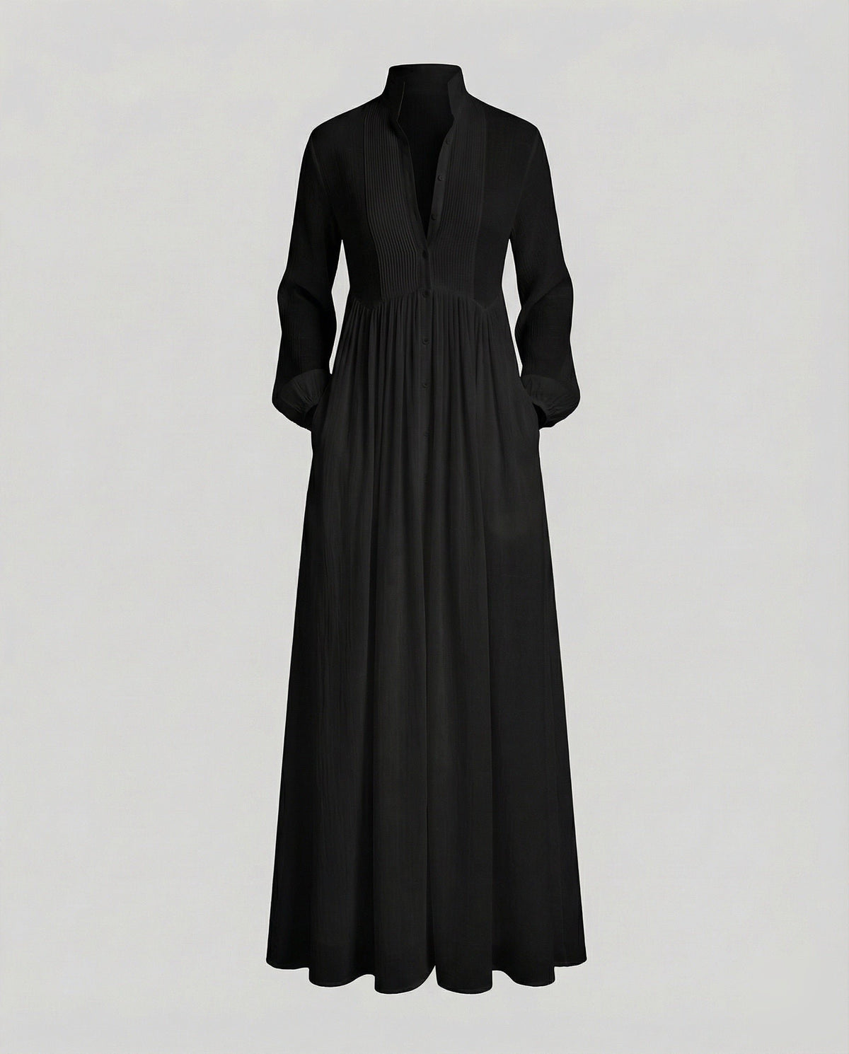 Women's Long Sleeve Button-Front Maxi Shirt Dress - Black