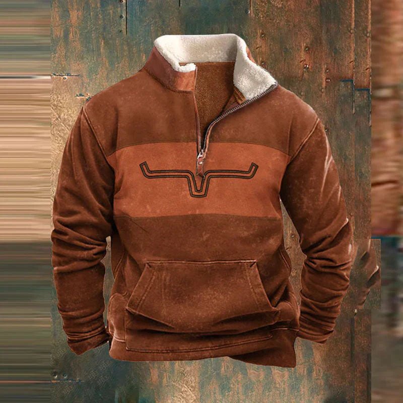 Men's Quarter-Zip Sherpa Sweatshirt - Orange