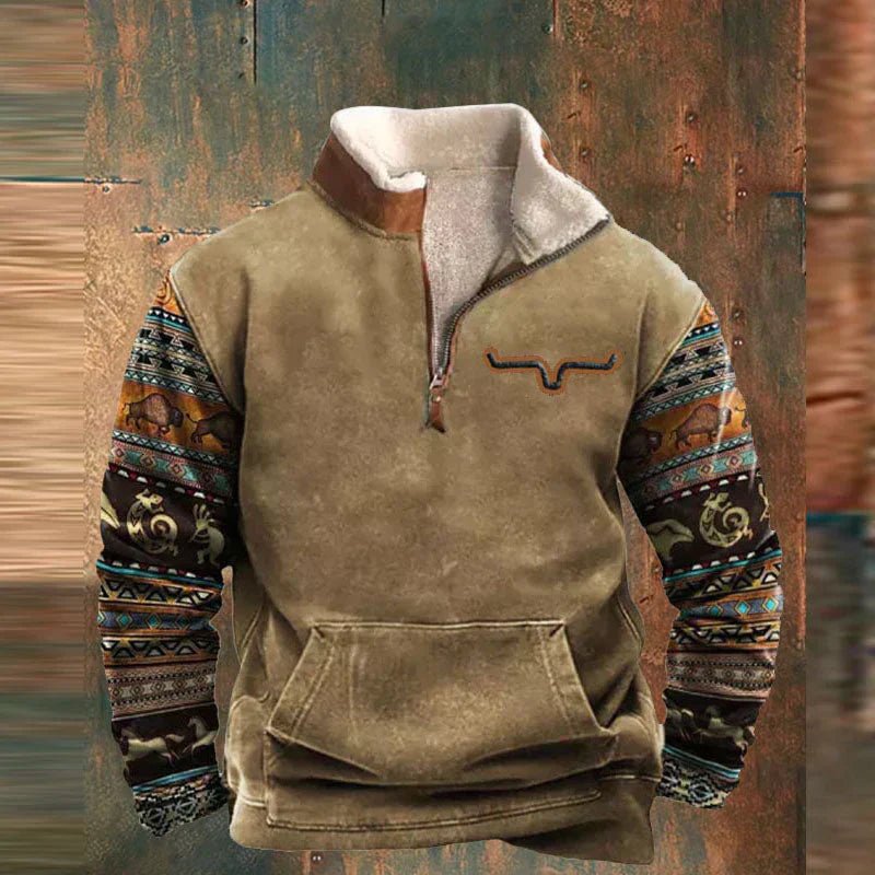 Men's Quarter-Zip Sherpa Sweatshirt - Khaki