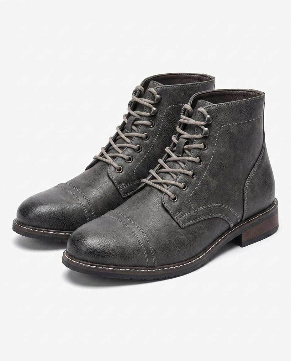 Men's Faux Leather Cap-Toe Boots - Gray